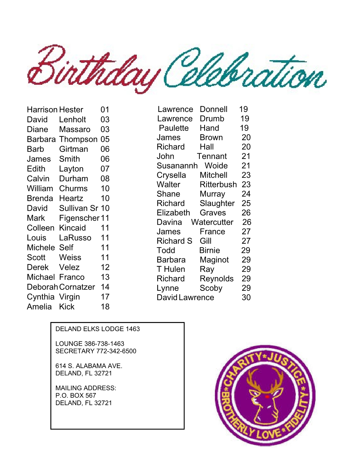 CALENDAR and EVENTS DeLand Elks 1463